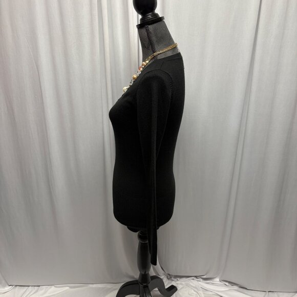 Takeout Black V-Neck Sweater Womens Size Large Long Sleeve Pullover Fitted - Picture 3 of 9